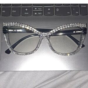 Faux readers Elegant Silver Rhinestone Glasses